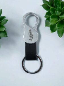 Metal Keychain with Leather Strap