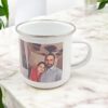 Personalized White Enamel Mug with Printed Couple Photo